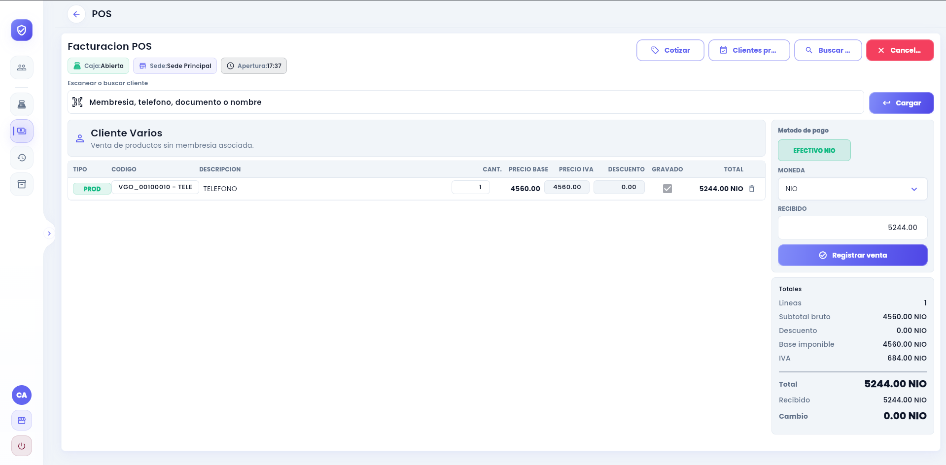 VIGGO Cash desk screen creating an invoice